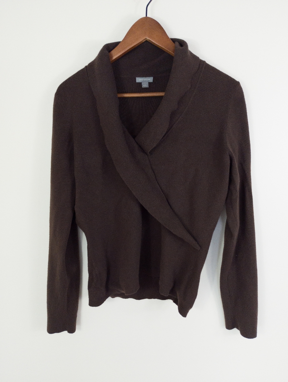 Ann Taylor Brown Shawl Collar Wrap Sweater Size Large